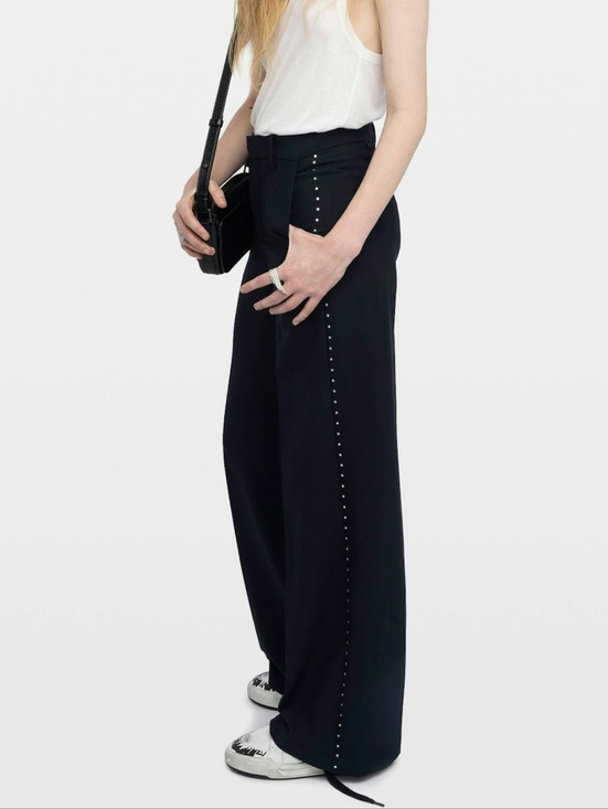 Zadig & Voltaire Pants - Zadig & Voltaire Panol Tailleur Strass Woven Wide-Leg Pants Rhinestones side det